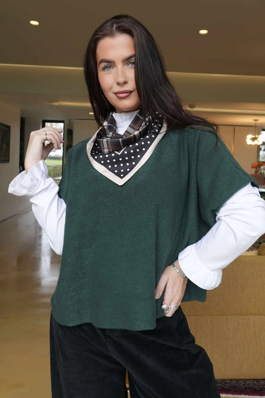 Plaid & Polka Border Triangle Silk Neckerchief Black